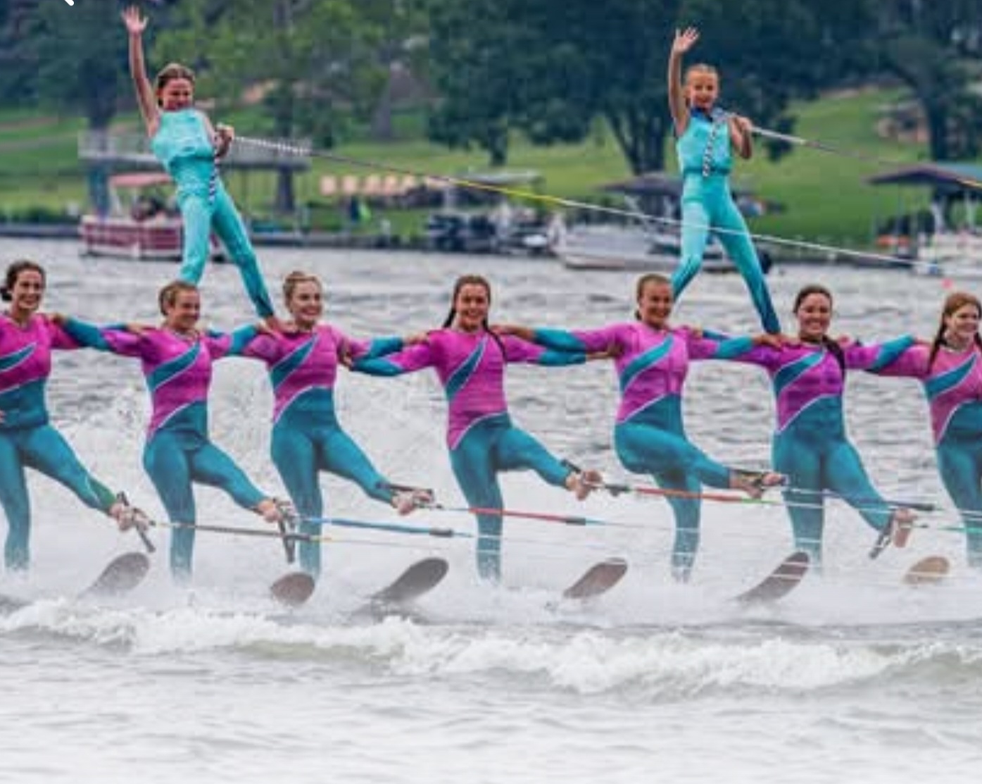 MYC ski show team performing a human pyramid